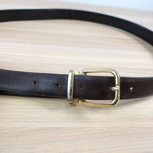Brown Leather Belt Men 38 Gold Buckle Casual Work Dress Dark Genuine Handcrafted